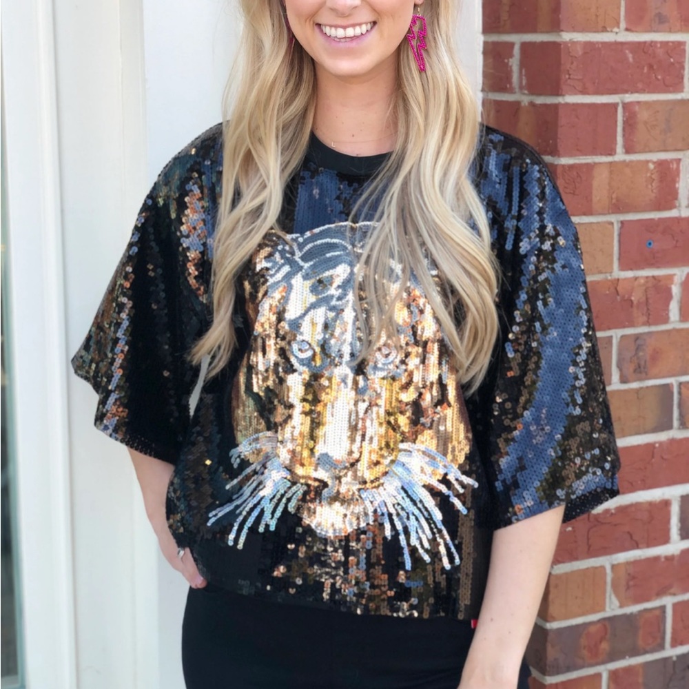 MOLLY BRACKEN Gameday Tiger Sequin Lined Too Sz Small